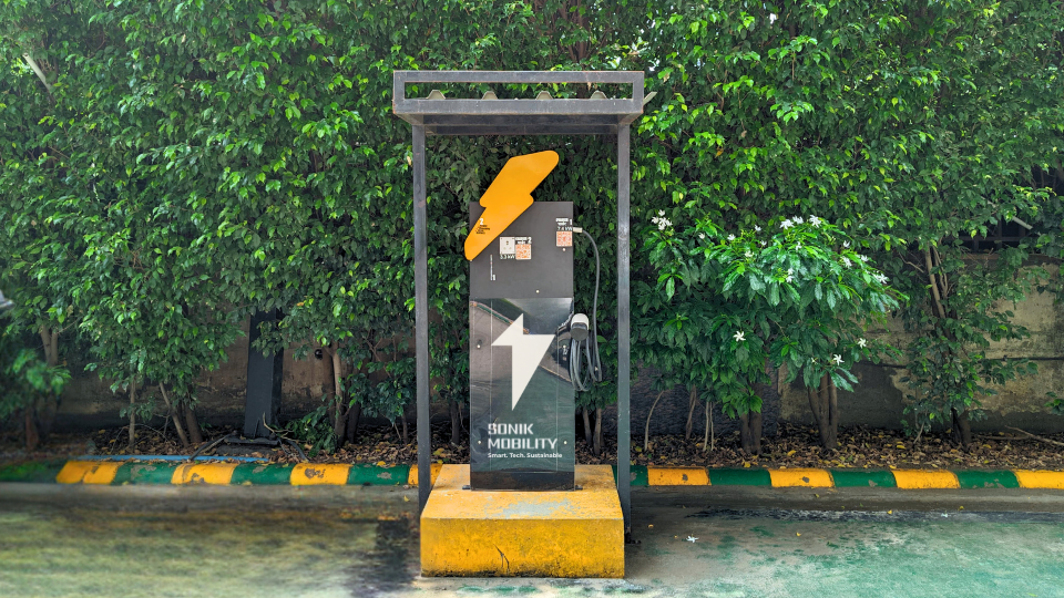 Electric vehicle driving on a scenic highway