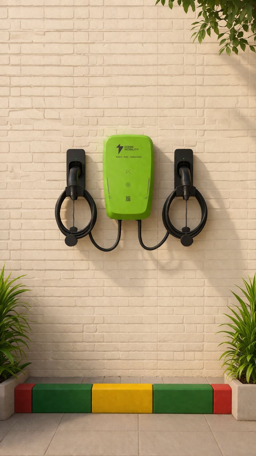 EV charging in a modern city at dusk
