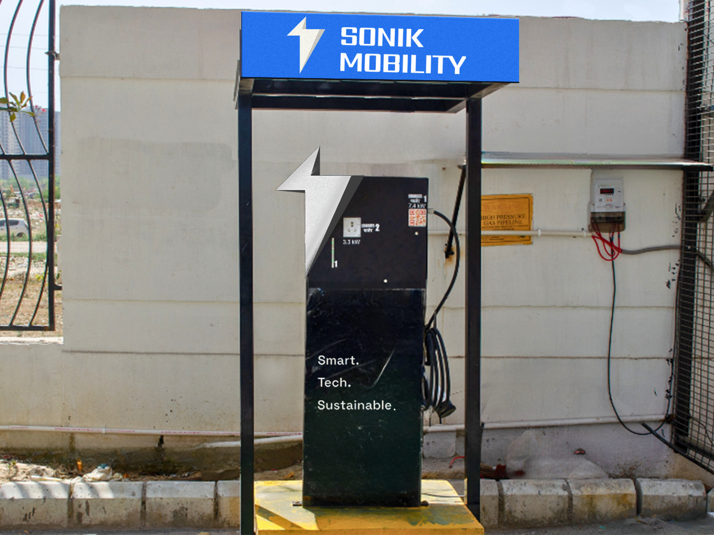 EV charging in a modern city at dusk
